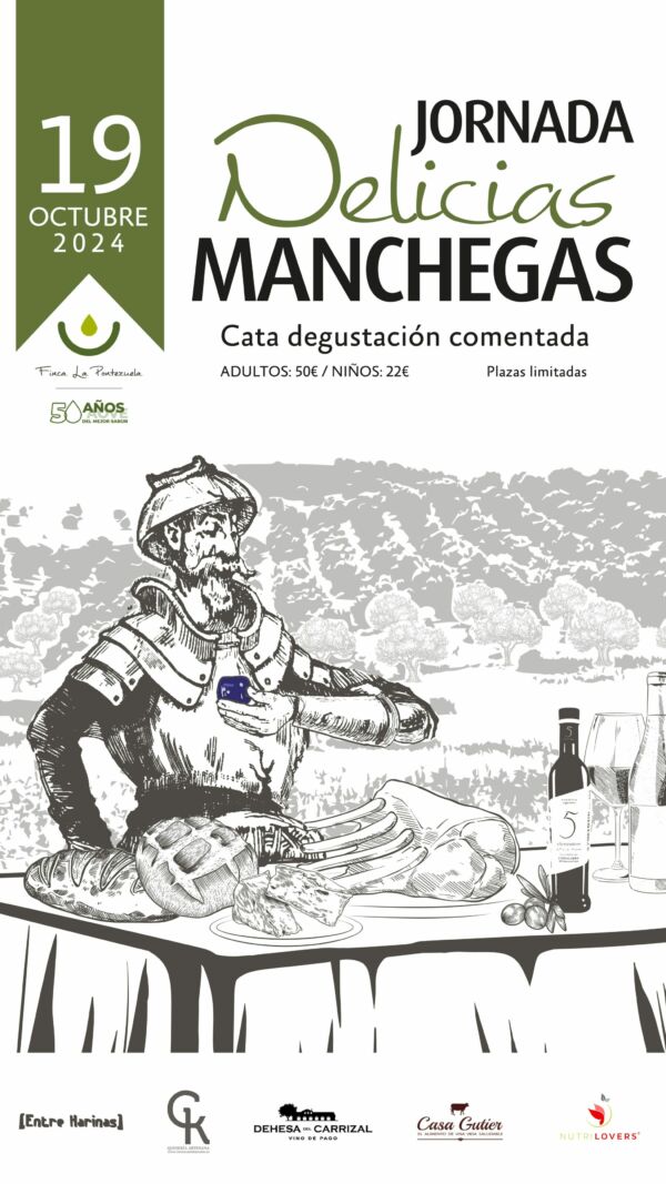 Cartel Delicias Manchegas - Comida típica de Castilla-La Mancha - Finca La Pontezuela
